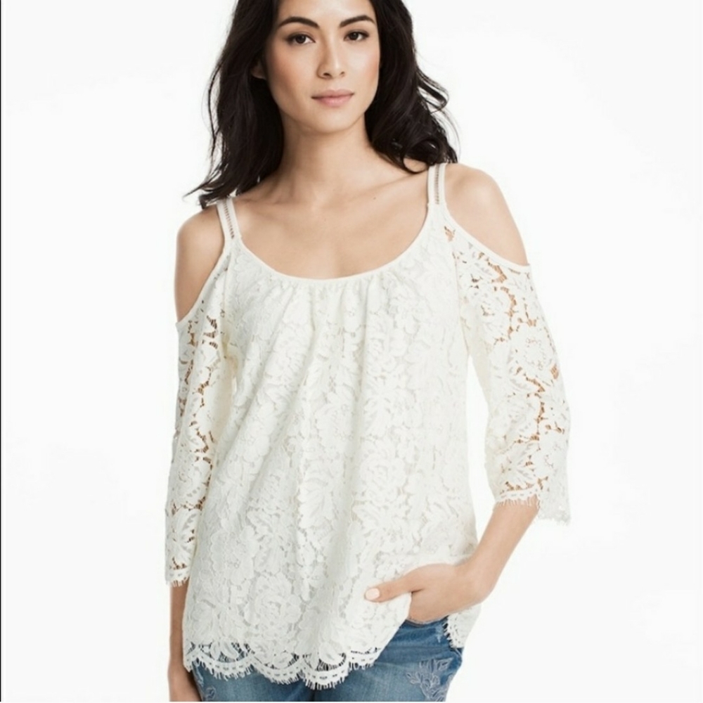 Whbm lace cold shoulder top